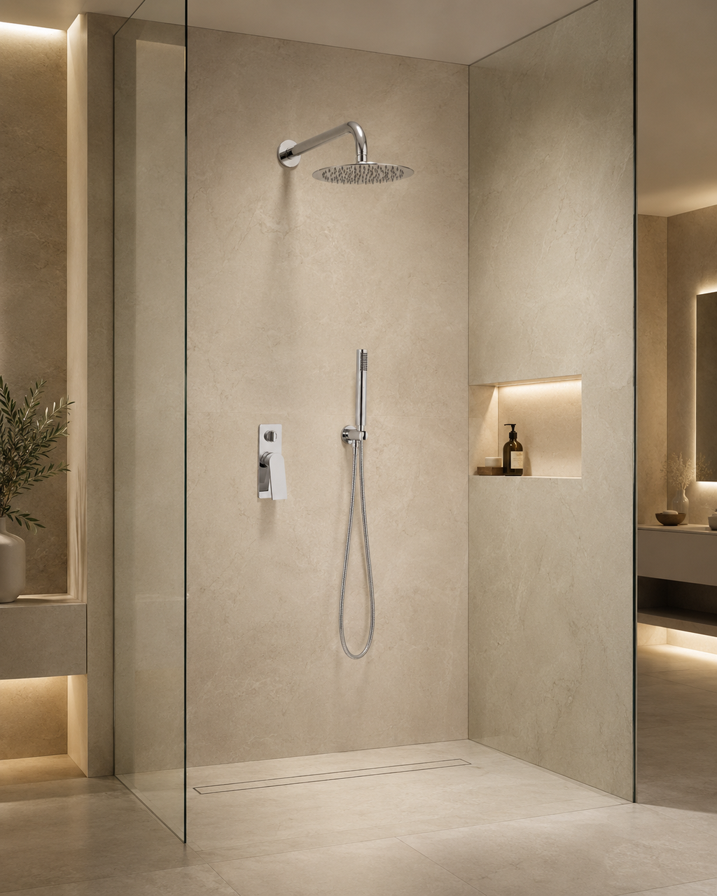 SVEN-Kit incasso completo con braccio a muro, soffione INOX Ø 25 cm, kit doccia.