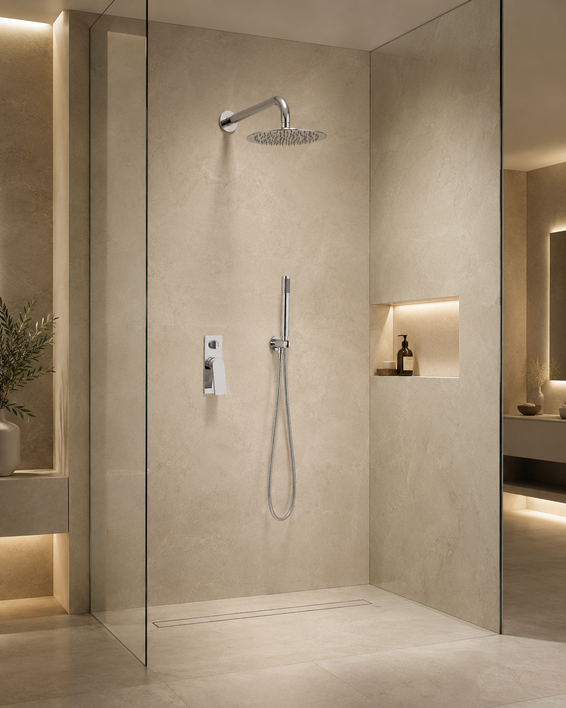 SVEN-Kit incasso completo con braccio a muro, soffione INOX Ø 25 cm, kit doccia.
